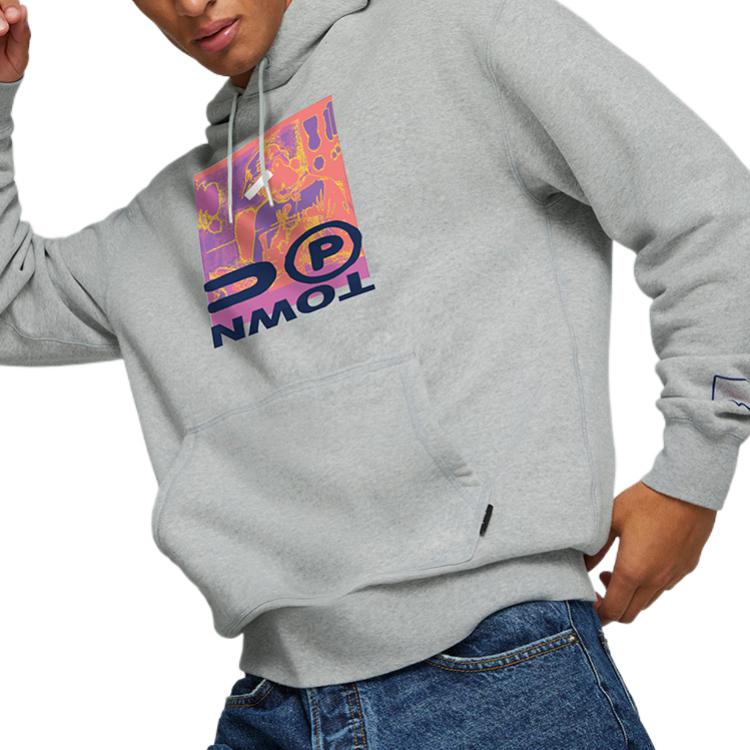 Puma Graphic Print Hooded Sweatshirt Unisex Sweatshirts Gray 536753-04