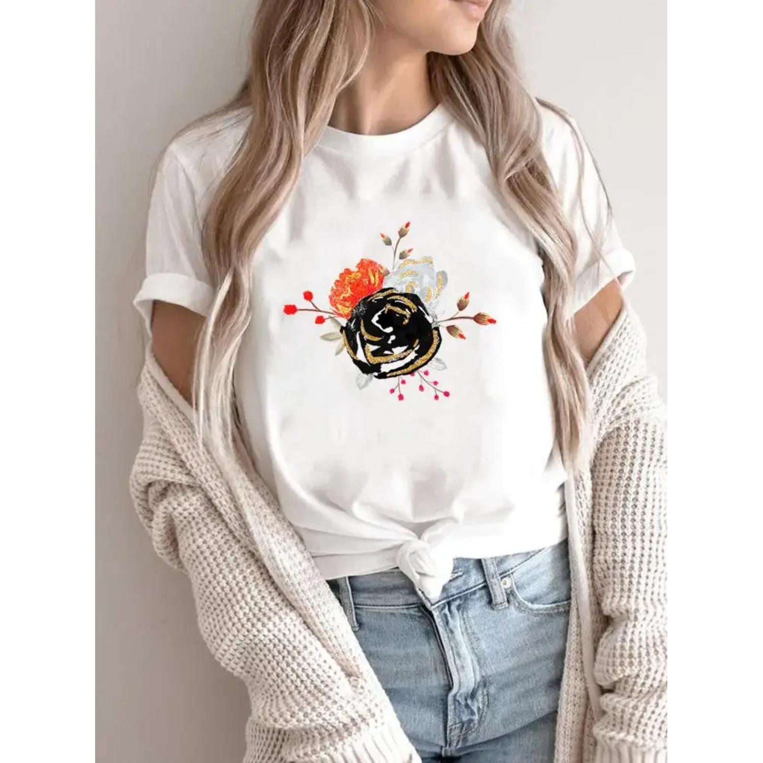 

Watercolor 90s Flower Floral Clothing Cartoon Shirt Female T-shirts Women Short Sleeve Fashion Summer Graphic Tee Print T Top XXXXXL