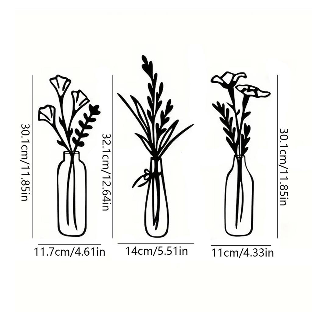 3pcsFlowers In a Vase Metal Wall Decor Home Decor Metal Wall Decor Decorations for Living Room Bedroom Decoration