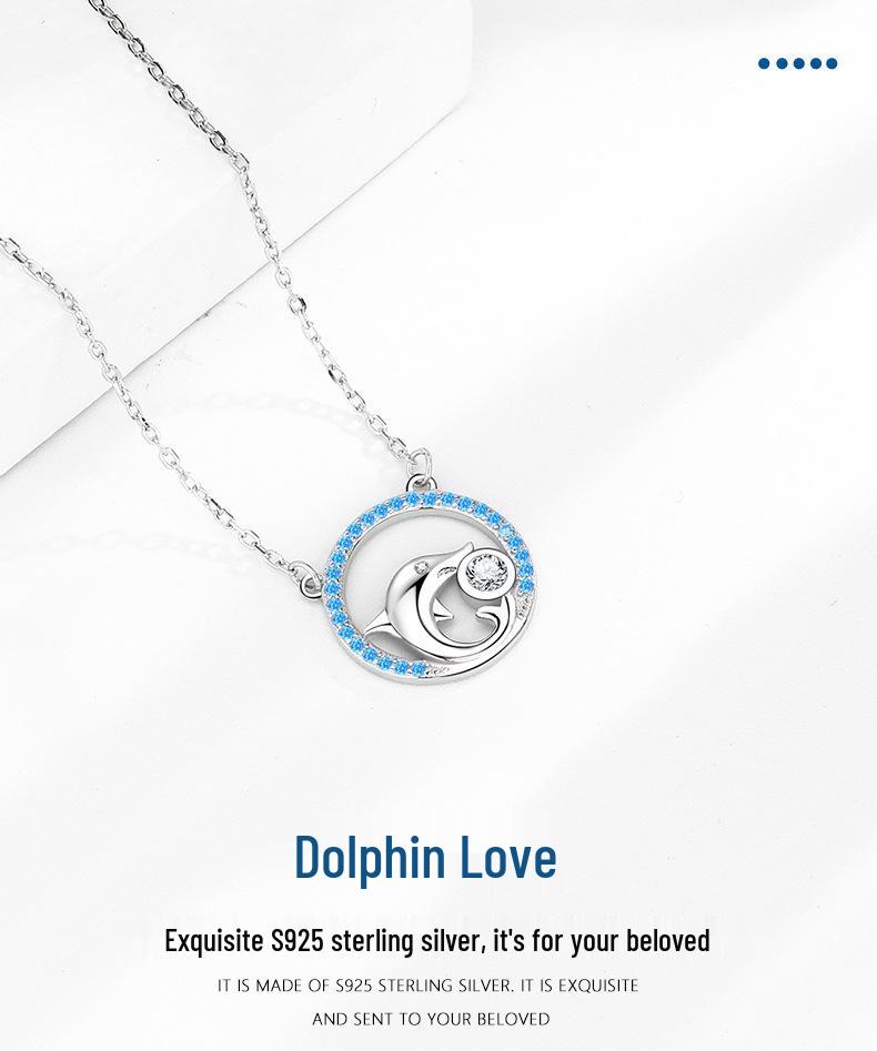 S925 Sterling Silver Dolphin Necklace - Elegant Women's Clavicle Chain, Light Luxury Design, Ideal for Christmas or Birthday Gifts.