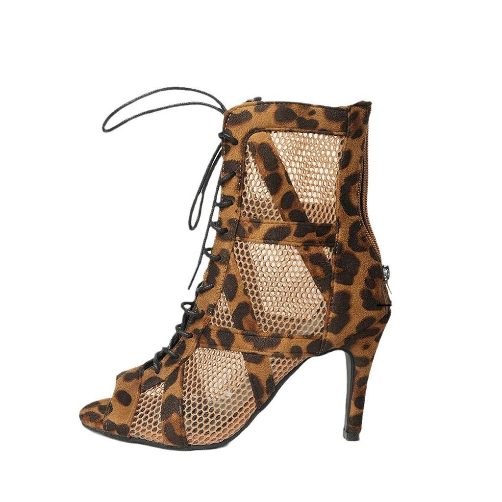 European & American Mesh Velvet High Heel Sandals with Cross Straps & Open Toe - Large Sizes Available
