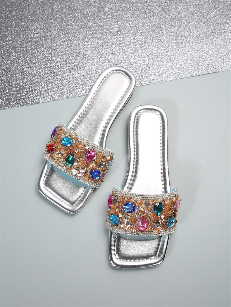 

Летние блестящие тапочки для женщин. Новые женские пляжные тапочки на плоской подошве. Женские серебряные сандалии. Уличная обувь. Роскошный дизайнер, большие размеры 43. 36 серебряный