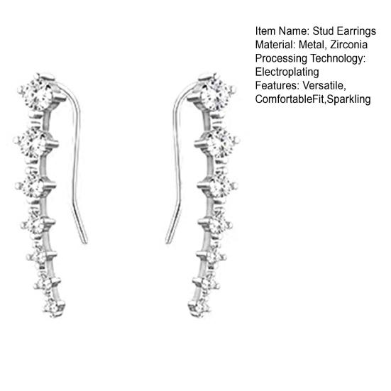 Seven Star Stud Earrings Row of Cubic Zirconias Earrings Shining Silver Earrings for Women Party Dating Formal Occasion Accessory