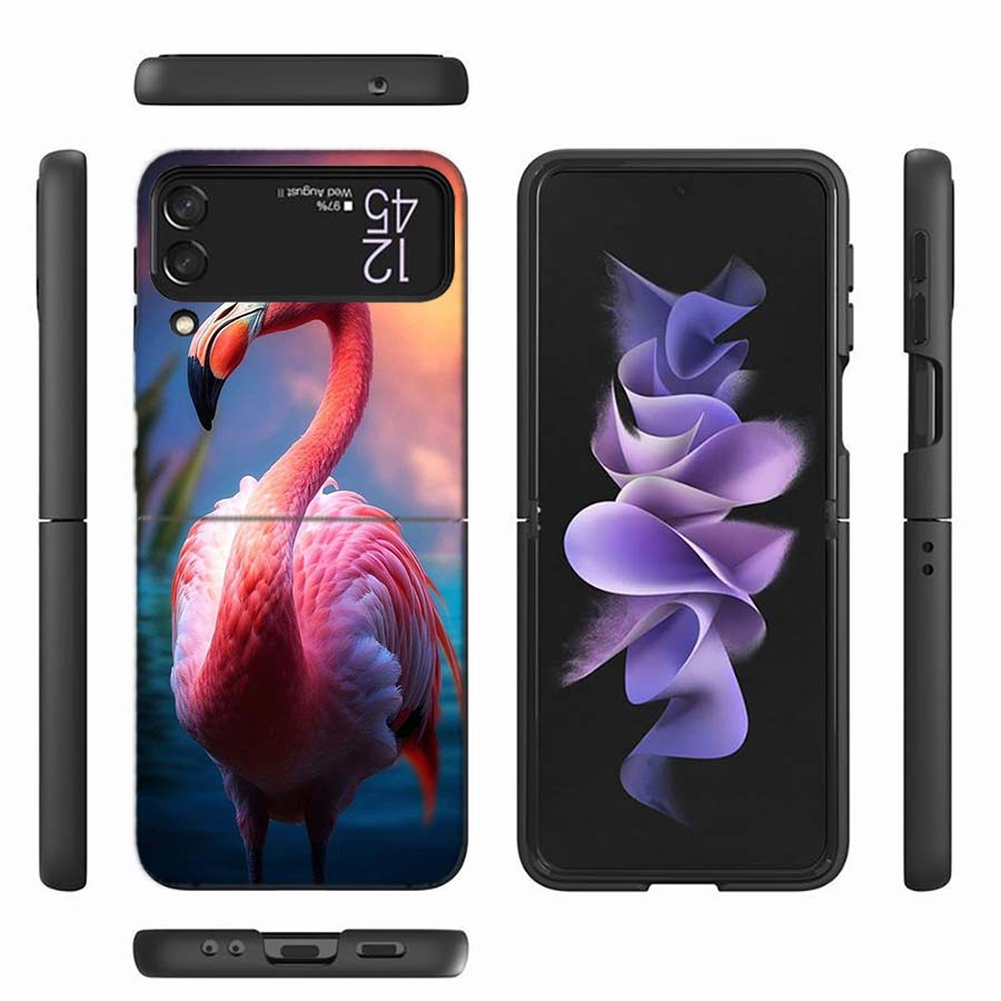 Flamingo Portrait Phone Case For Samsung Z Flip 6 7 5G Z Flip 5 Galaxy Z Flip 3 4 5G ZFlip Shockproof Hard Cover TPU PC Coque Ca