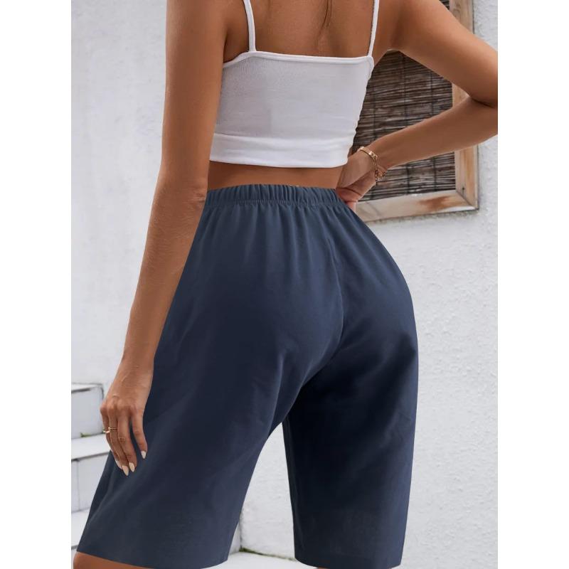 

Летние прямые брюки, свободные повседневные брюки-капри, женские спортивные шорты на шнурке XL темно-синий