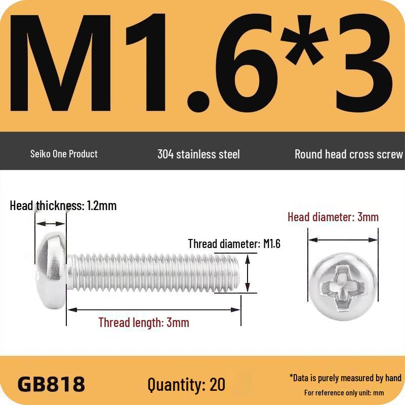 Phillips Pan Head Machine Screws, 304 Stainless Steel, Sizes M1-M10