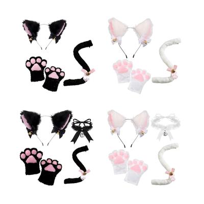 Cat Costume Set Halloween Christmas Animal Cosplay Props Cat Ears Headband Tail Bell Lace Choker Gloves Adults Kids