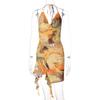Amazon women's summer new fashion print sexy backless lace-up dress