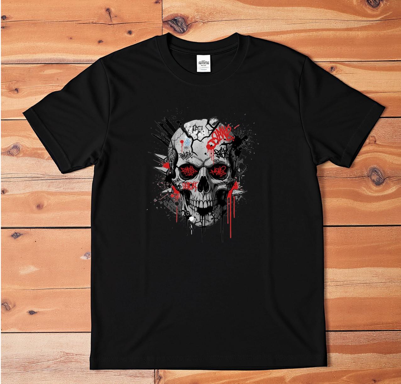 Graffiti Skull T-Shirt | Gothic Punk Streetwear Tee | Urban Grunge Graphic Shirt S