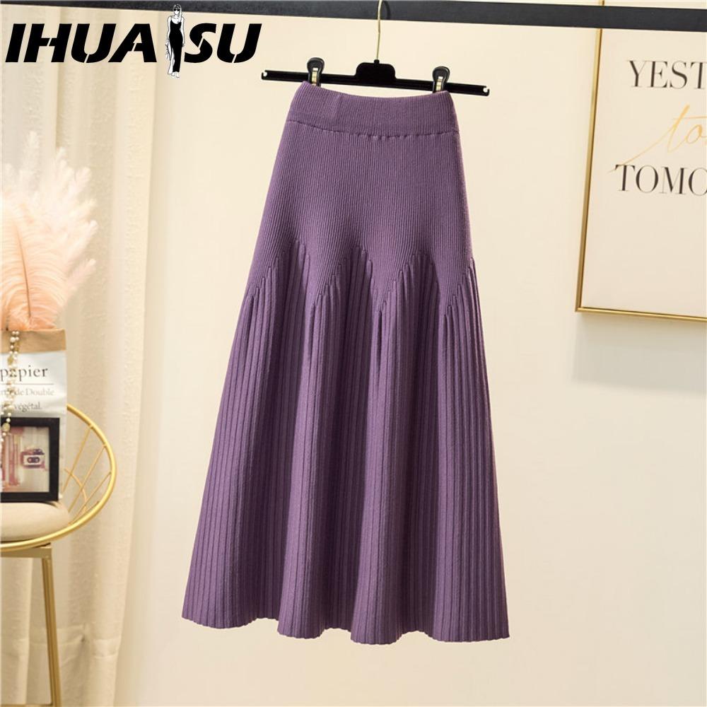 IHUASU Women's Fashion Casual Solid Color Print Summer Spring Skirt