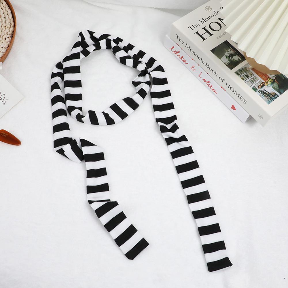 2024 Women Harajuku Cotton Scarves Y2k Black Grey Stripe Long Scarves 180cm Thin Long Decorative Neckerchief Fashion Streetwear