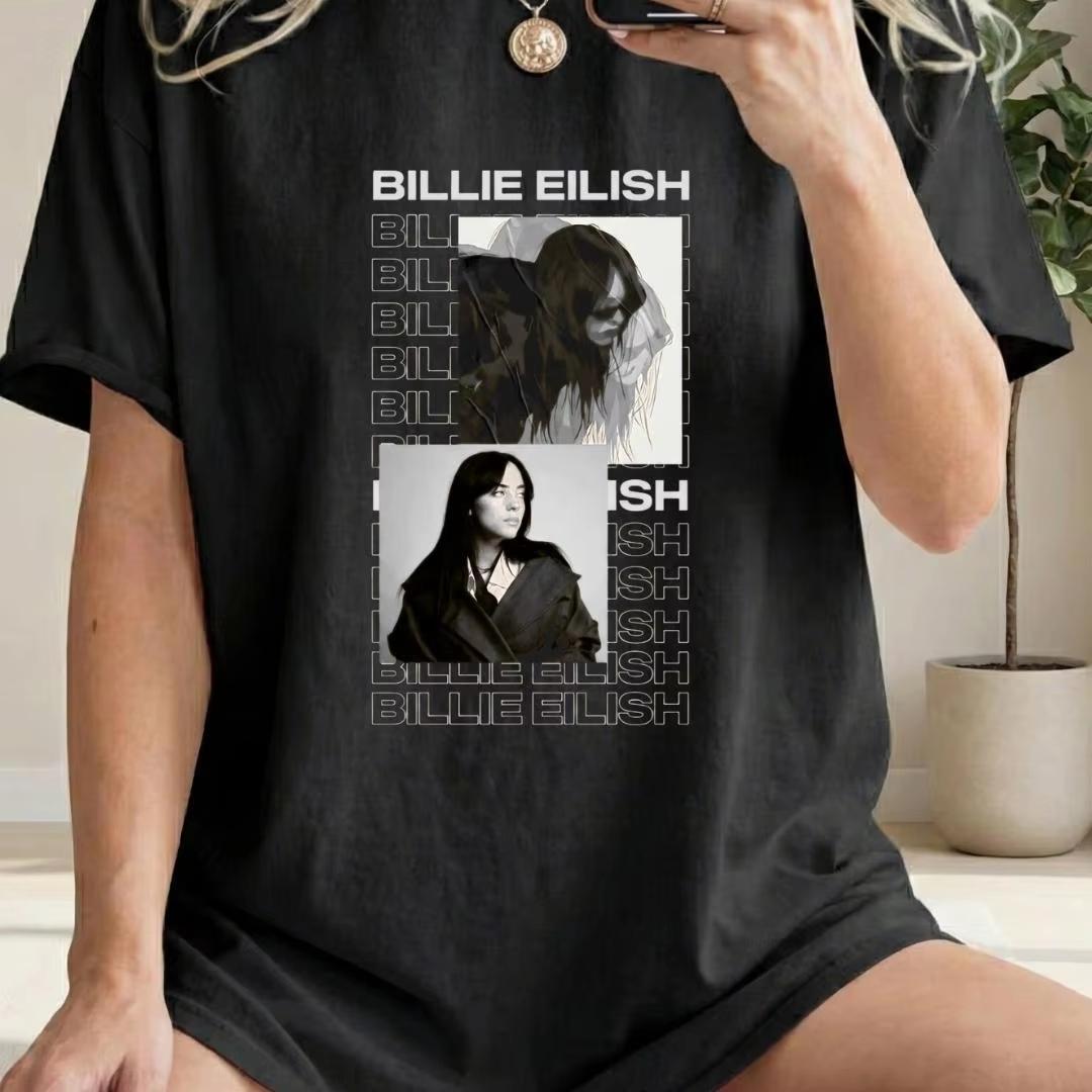 

Billie Eilish Pattern Tshirt 2026 New Hot Selling Unisexs Womens Fashion Retro Music Fan Shirt Y2k Street Wear Cotton Tshirt 4XL