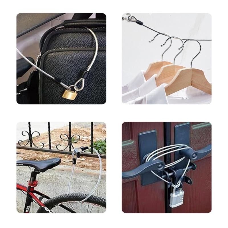 4Pieces Stainless Steel Locking Cables with Double Hook Design Wire Rope for Outdoor Furniture Bikes Motorcycles Garden