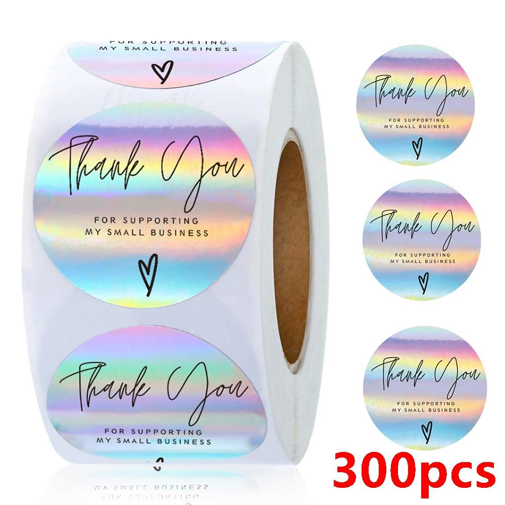 100-500Pcs Rainbow Laser Thank You Stickers 1Inch Small Business Stickers Adhesive Labels For Boutiques Wrapping Supplies