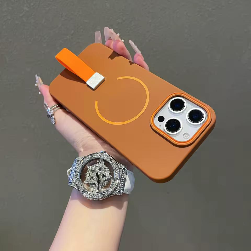 For Magsafe Wireless Charge Silicone Strap Grip Matte Magnetic Case For iPhone 16 15 Plus 14 13 12 11 Pro Max Soft Tpu Cover