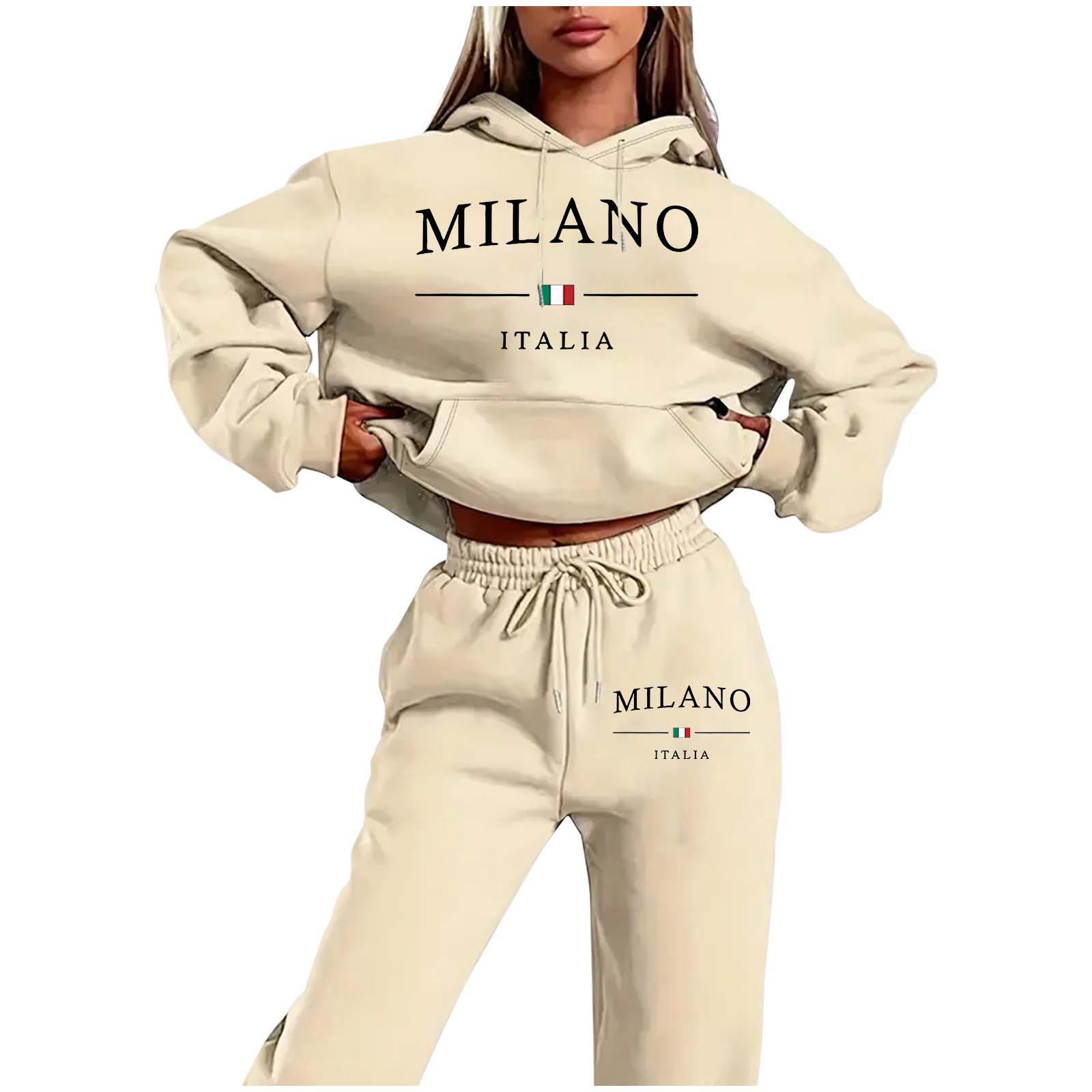 

MILANO Trendy Plus Size Women s Fleece Sweatshirt Set with Letter Print L