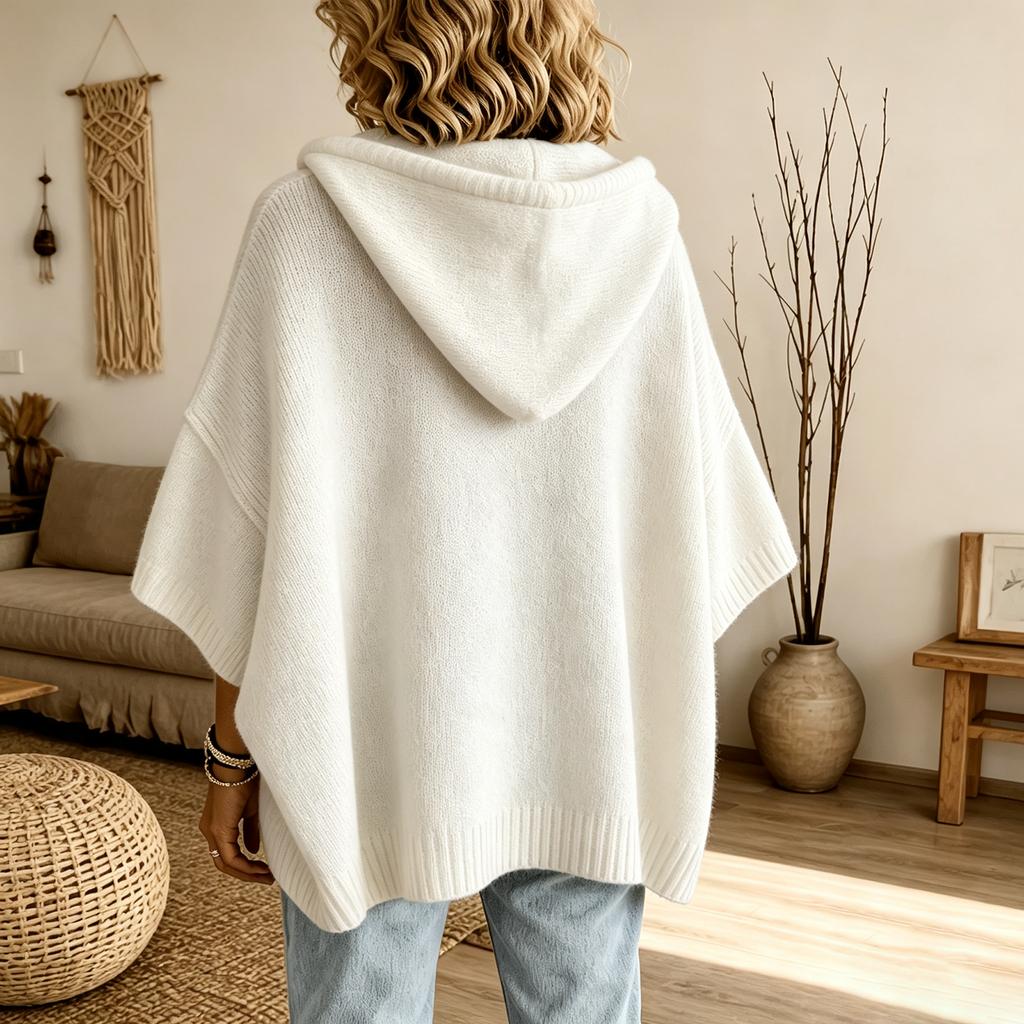 Women's Color Knit Hoodie with Drawstring Hood Pullover