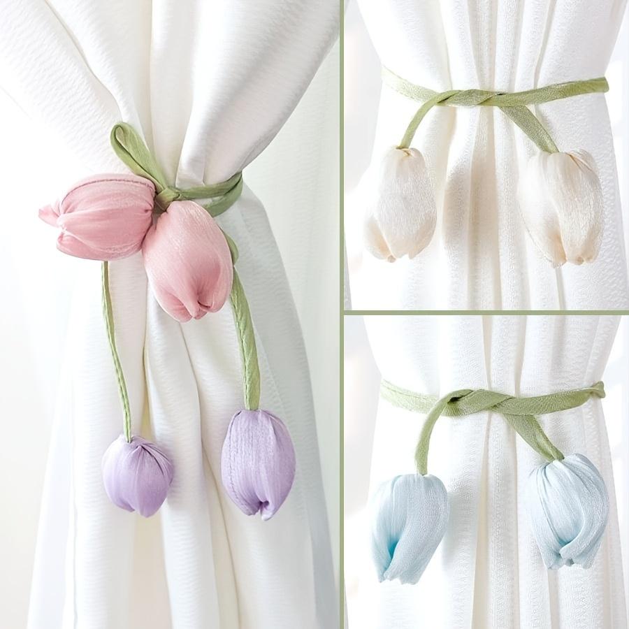 2pcs Classic Elegant Tulip Curtain Tiebacks Polyester, Easy Installation, Ideal for Curtain Strap, Enhances Room Style with Floral Decor