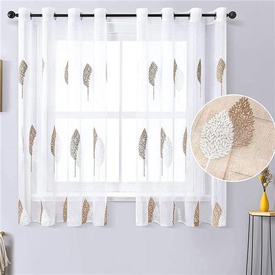 Broderie cu frunze Perdele transparente scurte moderne pentru camera de zi Dormitor Copii Tratament ferestre Perdele din tul Jaluzele Draperii din voal