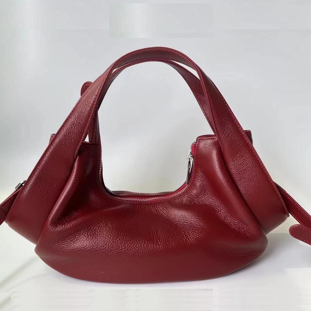 100% Full First Layer Cowhide Women'S Shoulder Messenger Handbag Genuine Leather Dumpling Bag