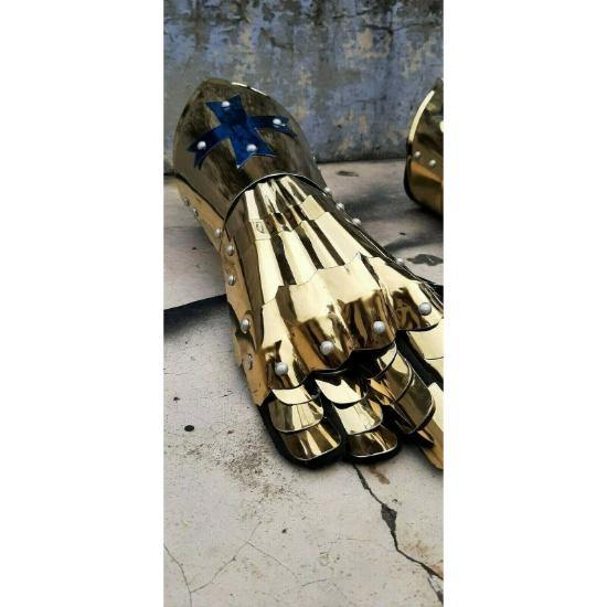Medieval Hand Gloves Knight Gauntlet Gloves Golden Finish Gauge Fully Wearable