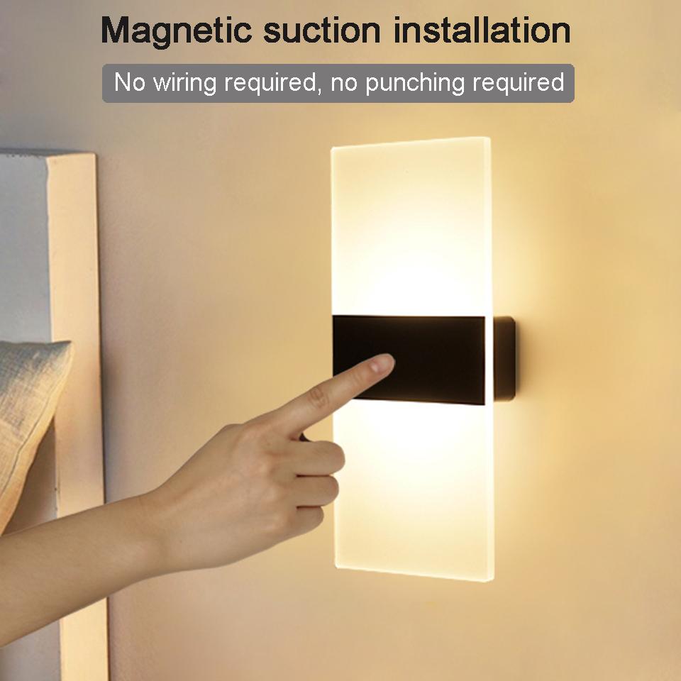 USB Recharge Wall Lamp Touch Motion Sensor Switch Indoor Acrylic Night Lights Bedroom Bedside Wall Sconce Nordic LED Wall Light
