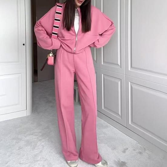 Women's 2 Piece Outfits Fall Casual Zip Up Tracksuit Long Sleeve Sweatshirt And Wide Leg Sweatpant Lounge Set