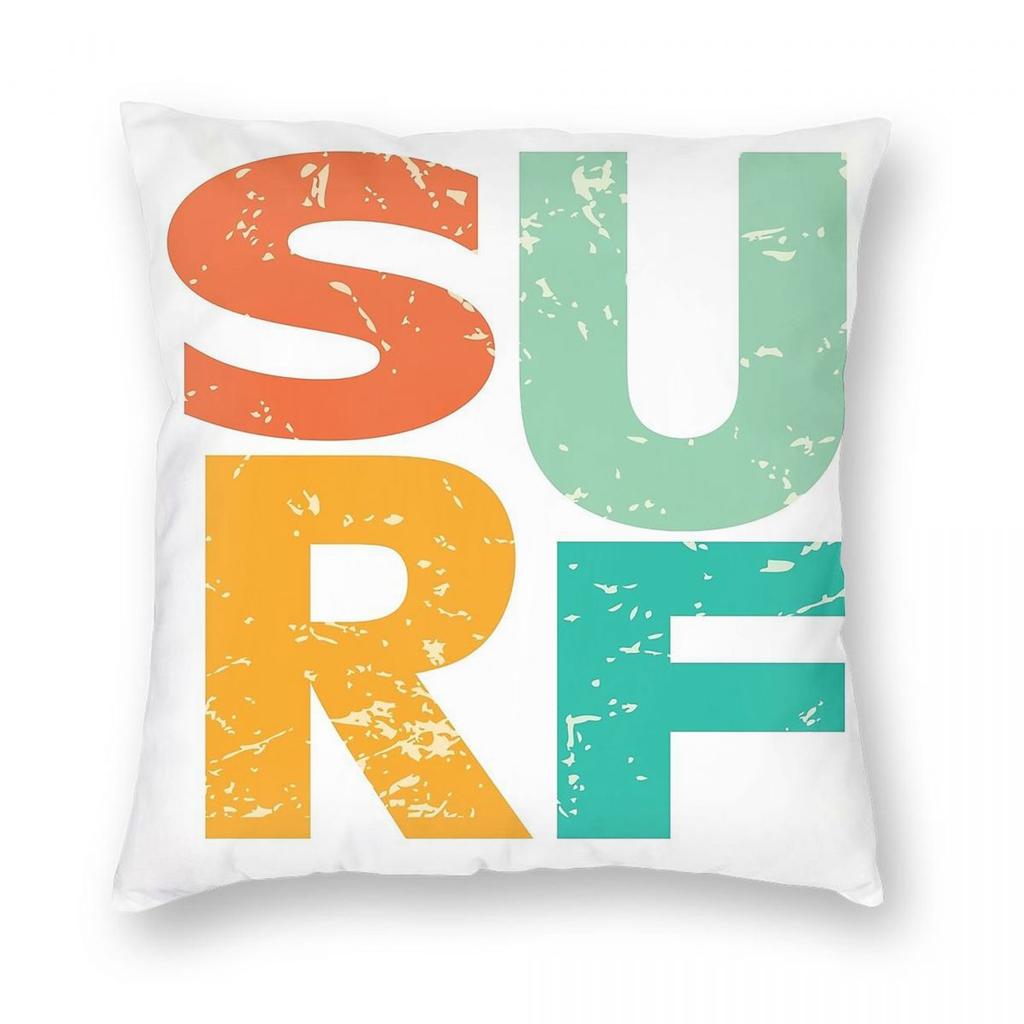 Retro Surf Typography Text Square Pillowcase Polyester Linen Velvet Pattern Zip Decor Throw Pillow Case Sofa Seater Cover 18"