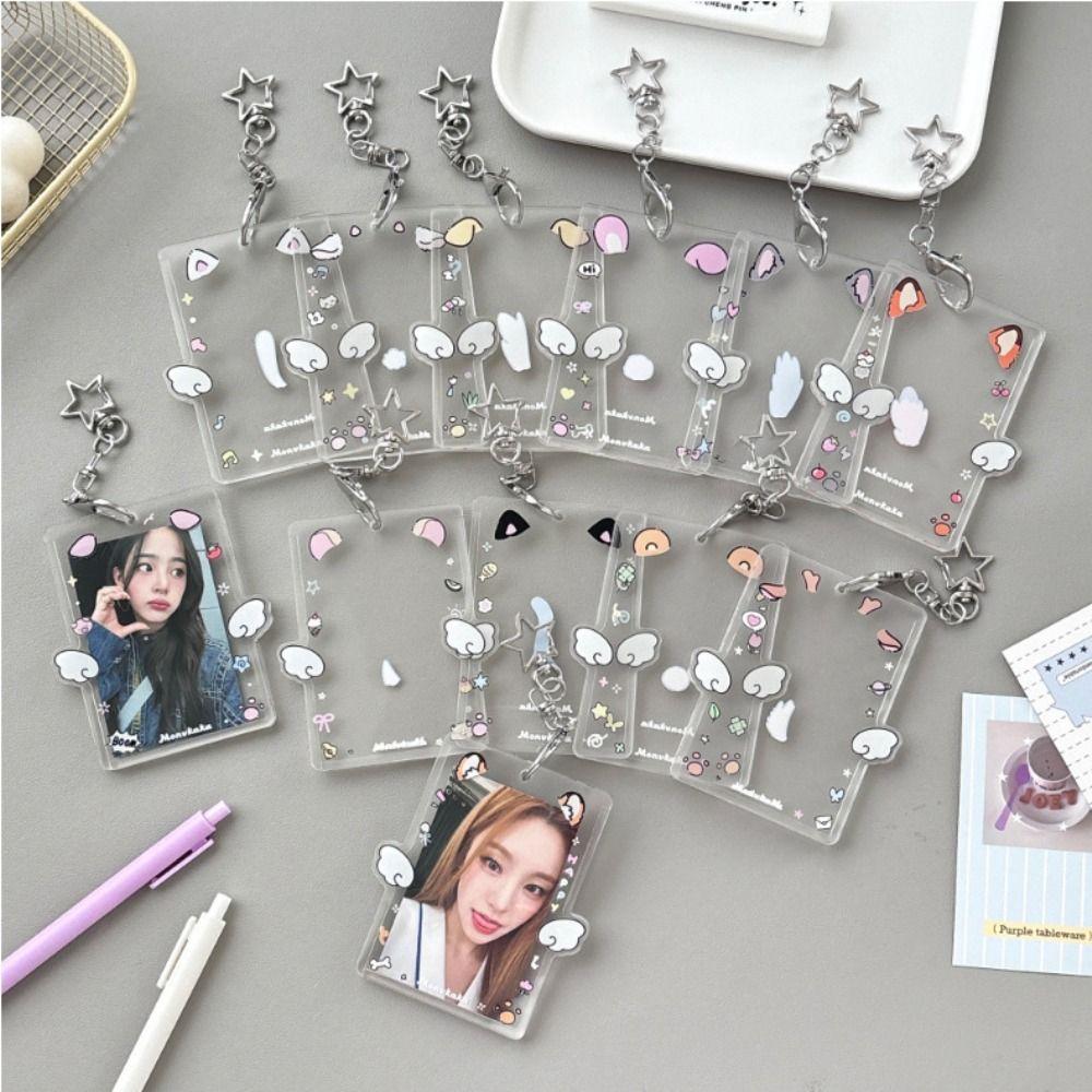 Cartoon Korean Photocard Holder with Keychain Photo Photocard Frame School Stationery