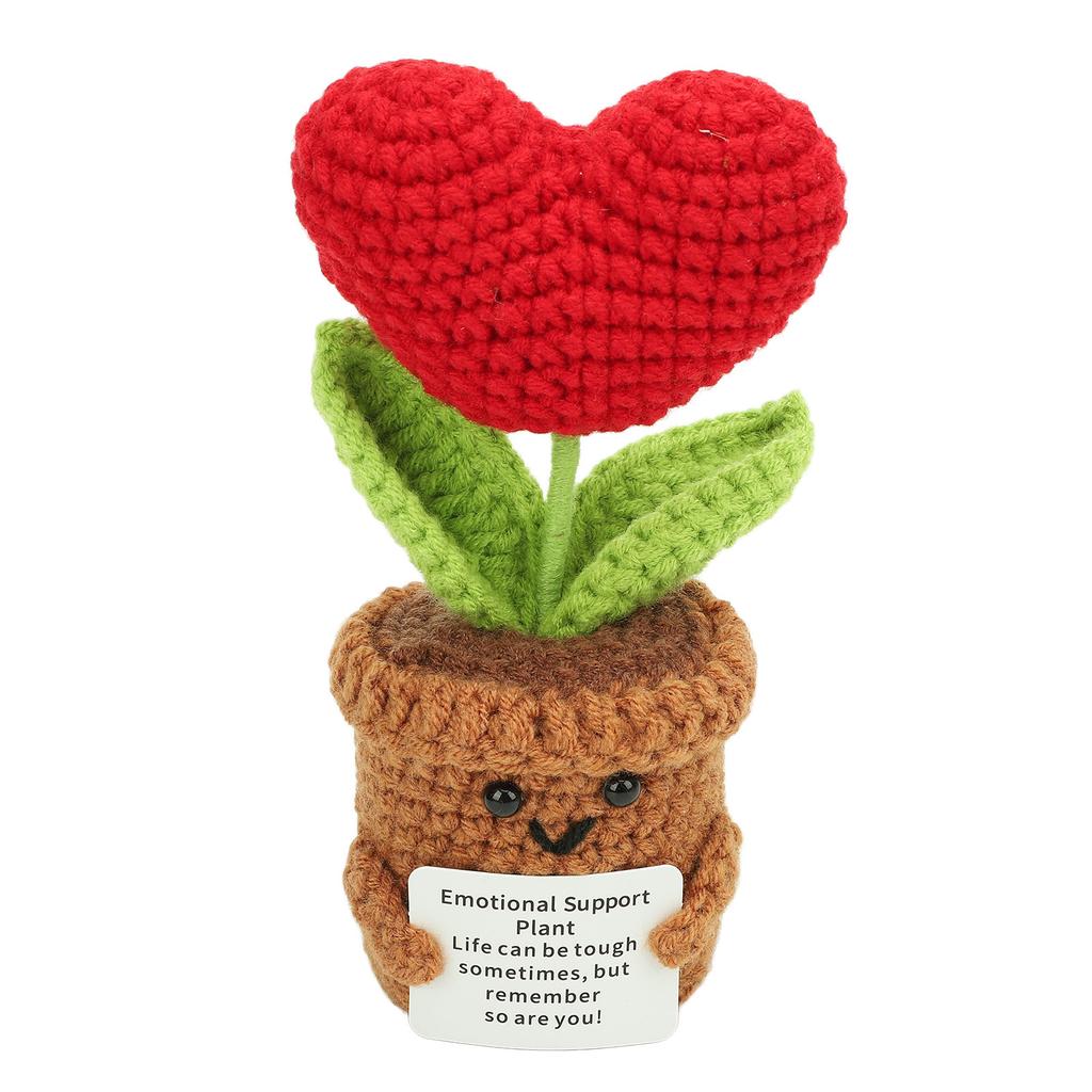 Crochet Potted Plant Doll Cute Positive Knitted Flower Pot Doll for Desktop Ornament Toy Red Heart