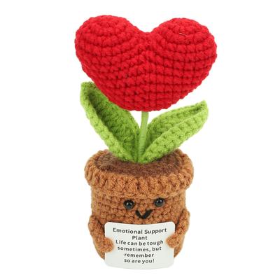 Crochet Potted Plant Doll Cute Positive Knitted Flower Pot Doll for Desktop Ornament Toy Red Heart