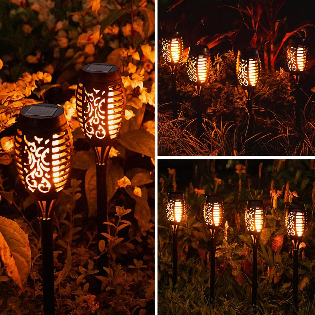 Solar Flame Torch Light Outdoor Waterproof - Flickering Garden Lighting for Lawn Pathway Yard Patio Landscape, Perfect Halloween
