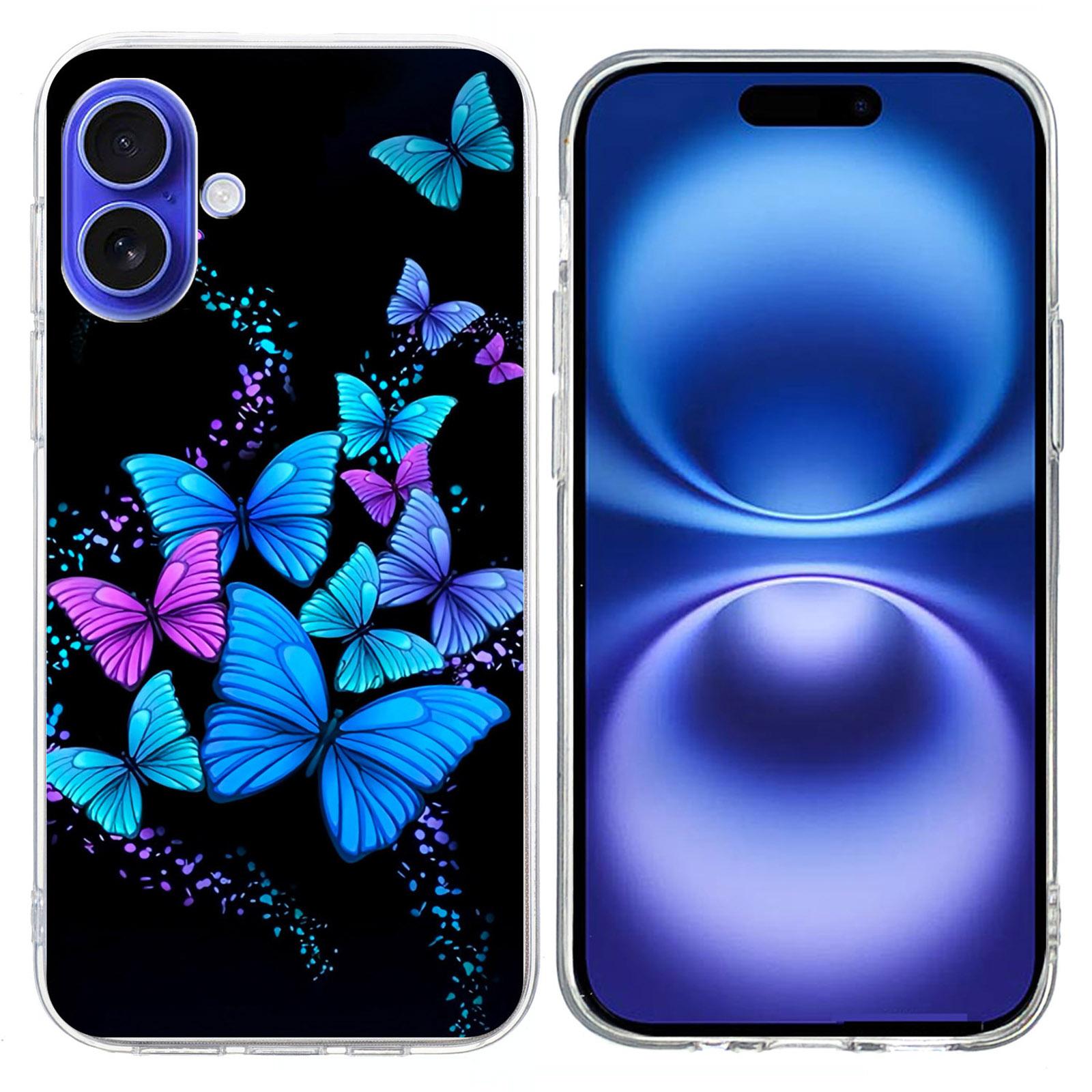 

For iPhone 16 Case Pattern Printing Shockproof Soft TPU Phone Cover Colorful Butterflies