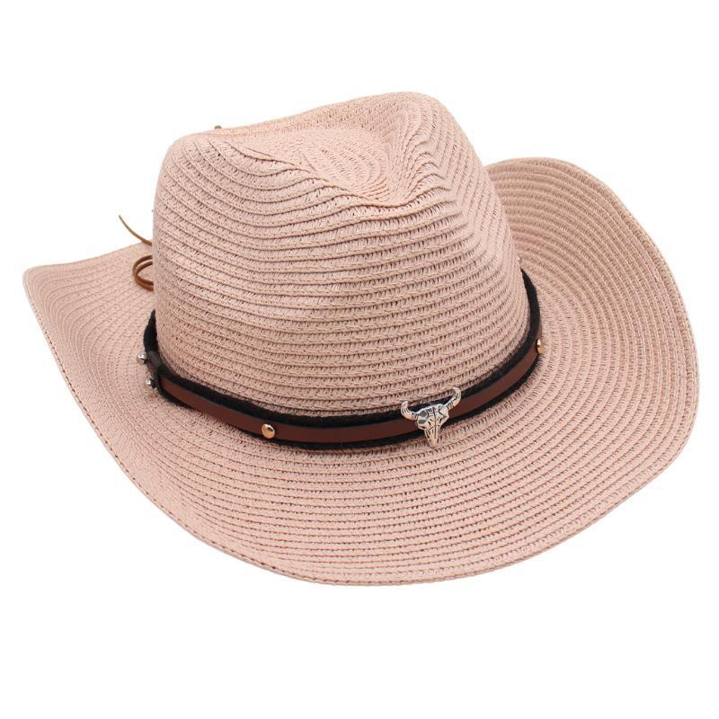 Western Cowboy Straw Hat Sun Hat Tibetan Bullhead Hat National Style Straw Knight Hat Sun Hat
