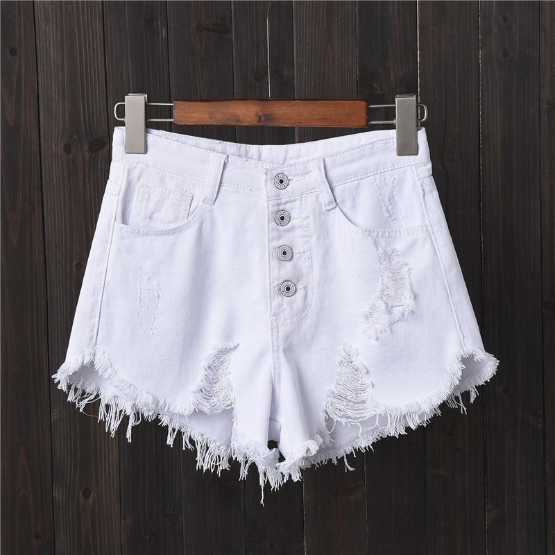 Plus-Size Ripped Button-Down Denim Shorts - Korean Style Wide-Leg Summer Hot Pants with Frayed Hem