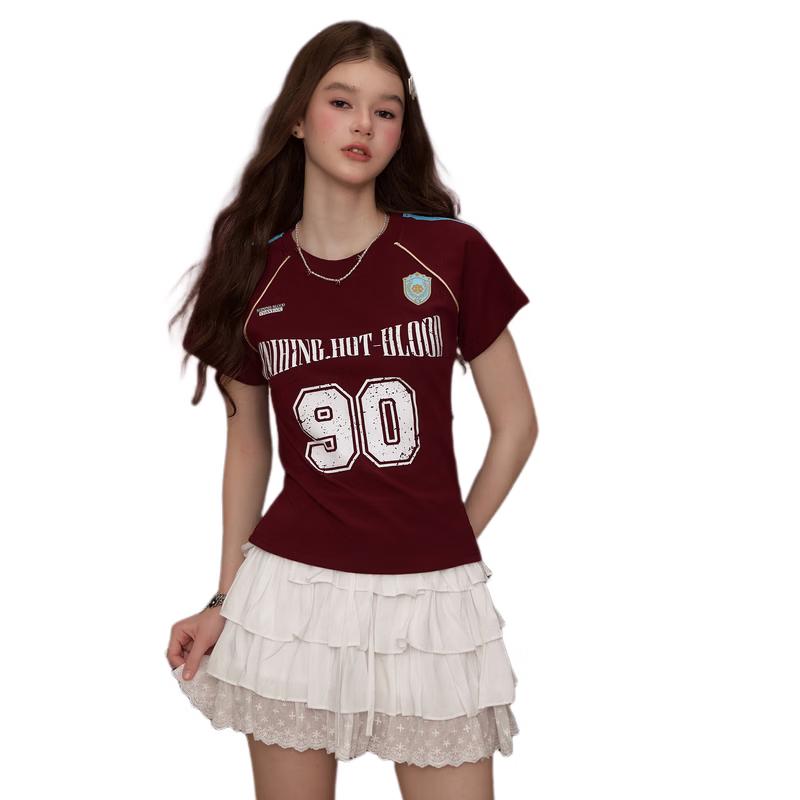 UNIFREE American Retro Letter Print T-Shirt One Size