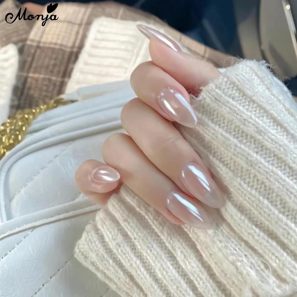 Monja Chrome Mirror Nail Powder Moonlight White Pearl Powder Nail Glitter Rubbing Pigment Bright Shiny Effect Manicure Decoration