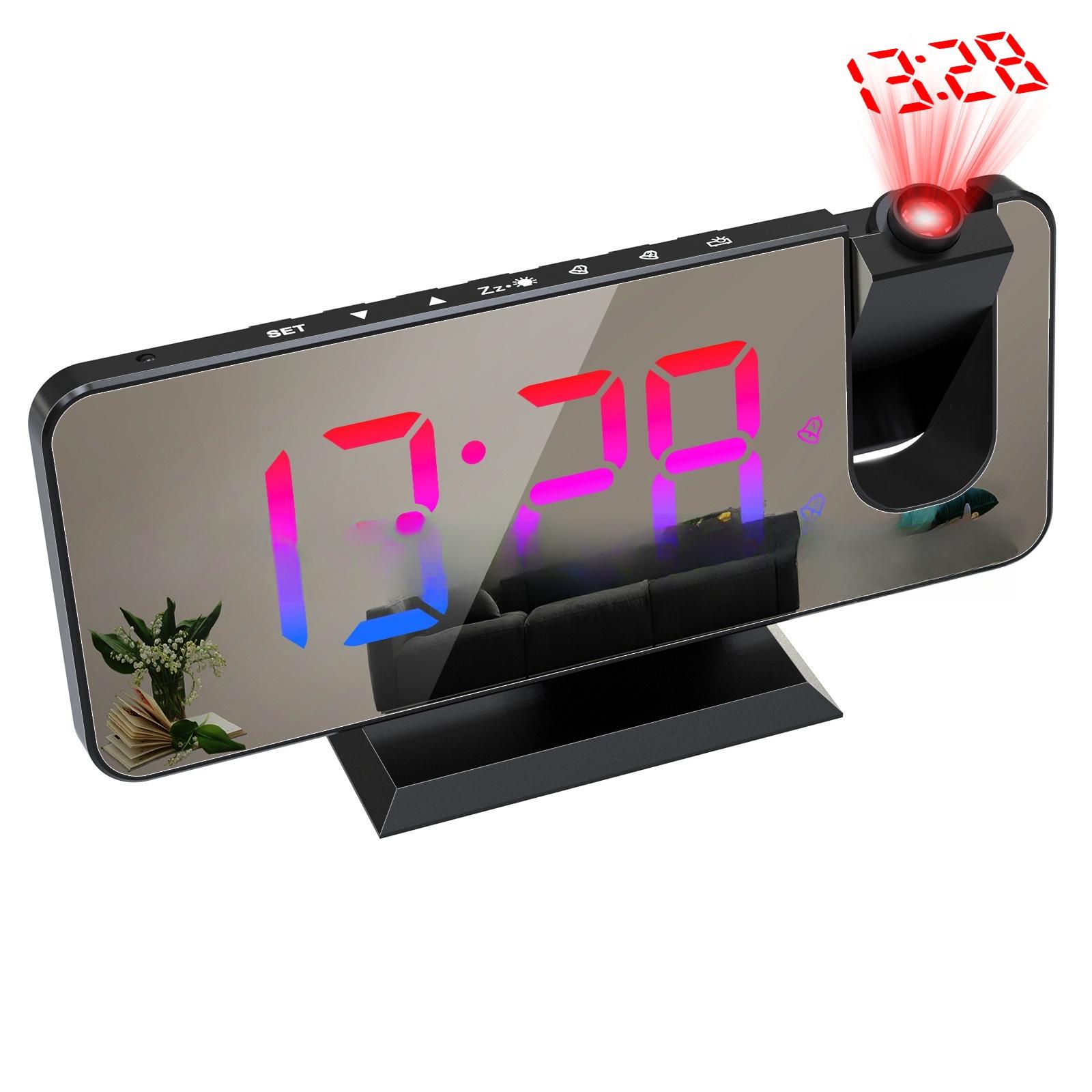 RGB Цветные Градиентные Проекционные Часы с Большим Зеркальным Дисплеем - Двойной Будильник, Цифровые Электронные Часы