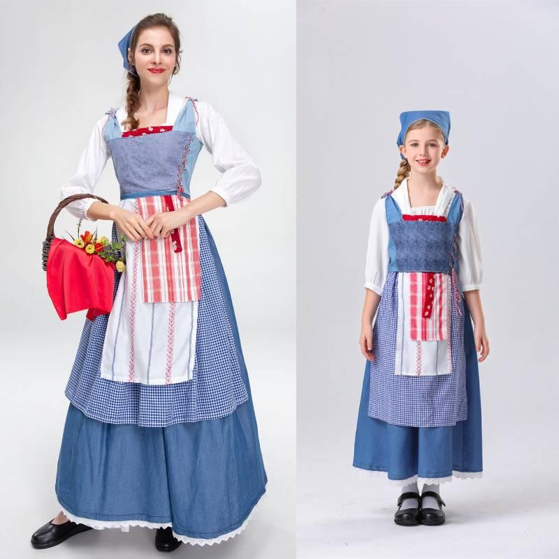 Girl Match Little Cinderella Cosplay Costume Halloween Clothing Match Plaid Blue