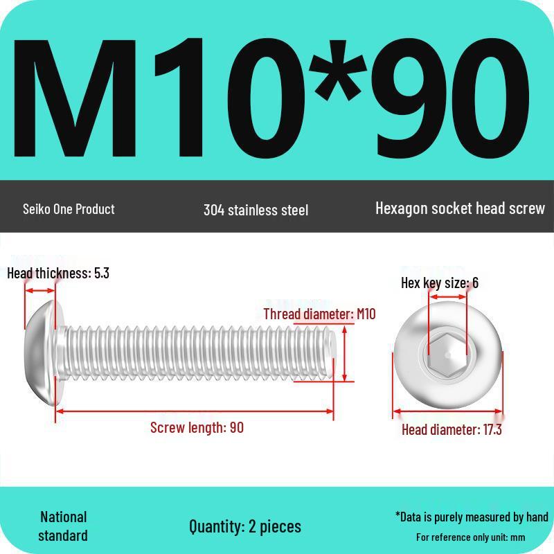 304 Stainless Steel Pan, Half, and Round Head Hexagon Screws (M2-M12)