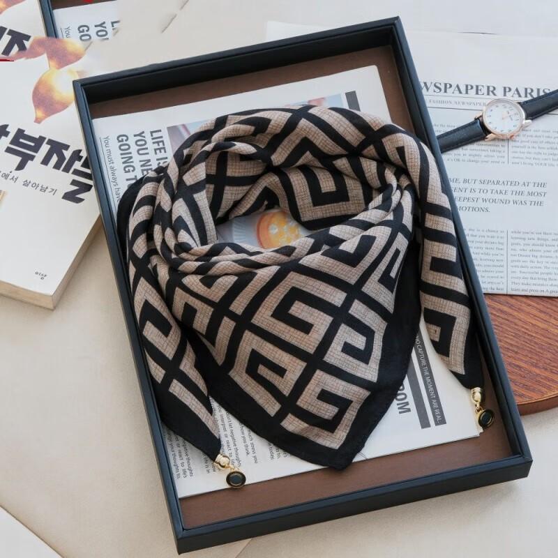 Windproof new warm magnetic buckle silk scarf women's scarf cold-proof autumn and winter versatile neck protection scarf scarf square scarf