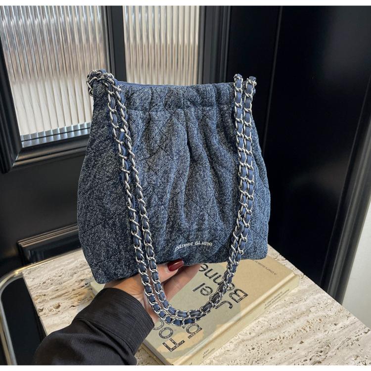 

Нишевая дизайнерская сумка-тоут простая модная цепочка на плечо большая вместимость репетиторская сумка-мессенджер темно-синий