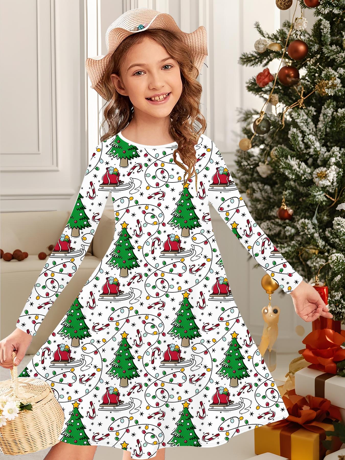 

Модное осенне-зимнее платье для девочек, 3D Рождественский принт, Круглый вырез, Длинное детское платье-футболка, Повседневное универсальное, Рождественская одежда 170 зелёный