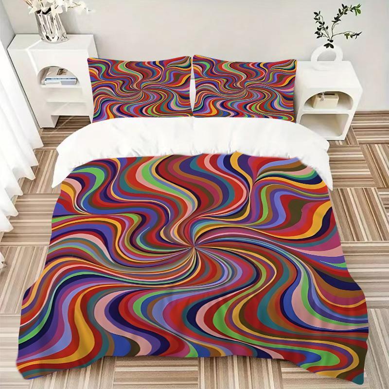 3pcs Psychedelic Waves Bedding Set, Includes 1 Comforter + 2 Pillowcases, Without Pillow Inserts, Soft Comfortable, Lightweight Breathable,