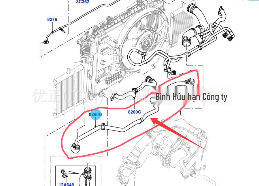 LR115163: Compatible Hose Assembly for 2014 Jaguar Land Rover Sport and Range Rover Auxiliary Radiator