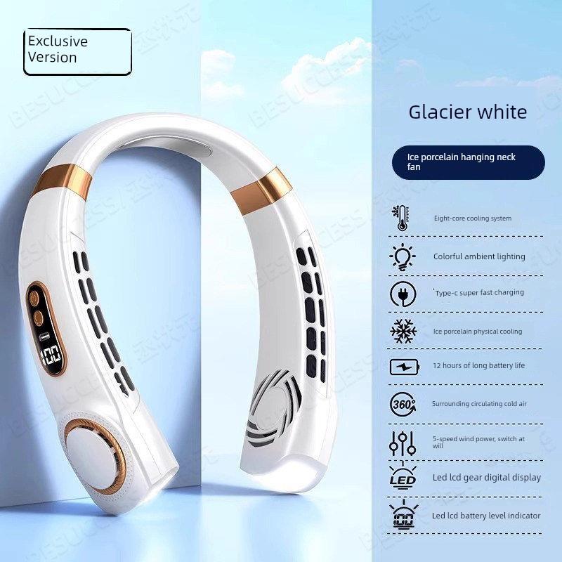 2026 New Model Neck-Hanging Fan, Cooling, Small and Portable, Ultra-Long Battery Life, Silent Electric Fan, Outdoor Wearable Ice Fan