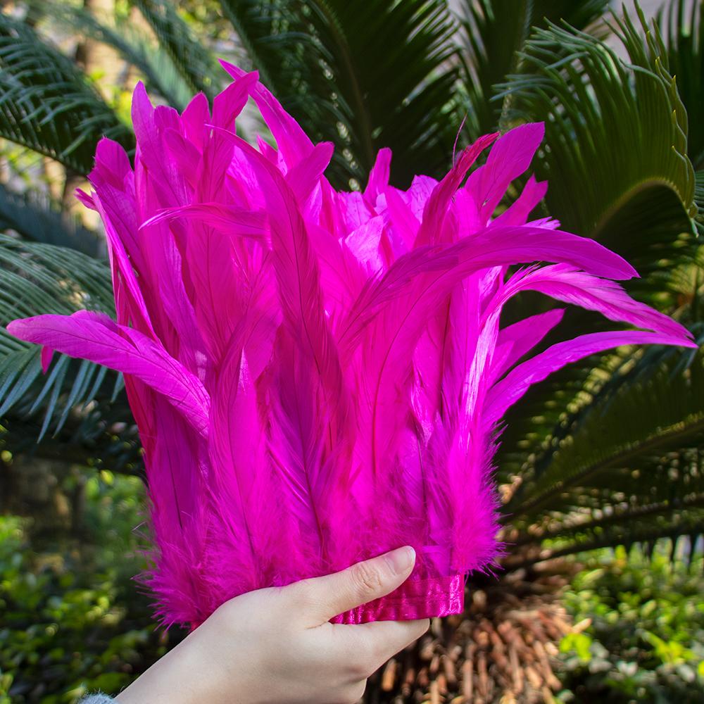1Meter 25-30 Cm Rooster Feathers Trims Fringe Dyed Natural Cock Feather Ribbon For Party Costume Clothing Headdres Decoration