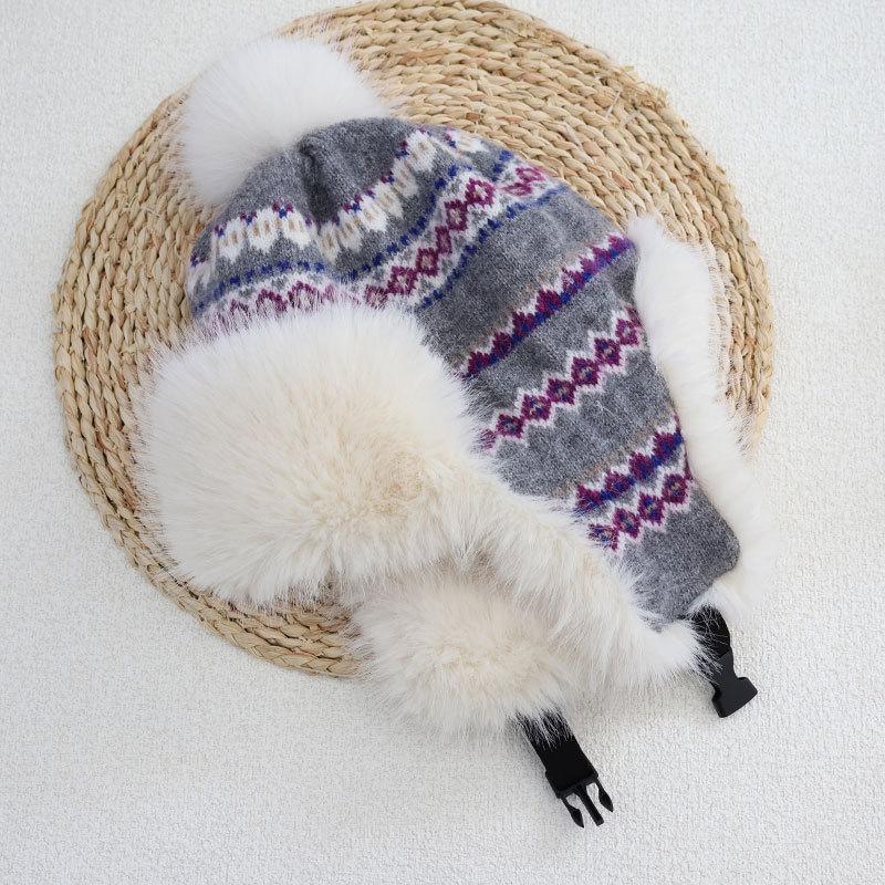 Bonnet Thermique Tricoté Couleur Tendance pour Femmes, Polaire Épaissi avec Protège-Oreilles, Bonnet Polaire