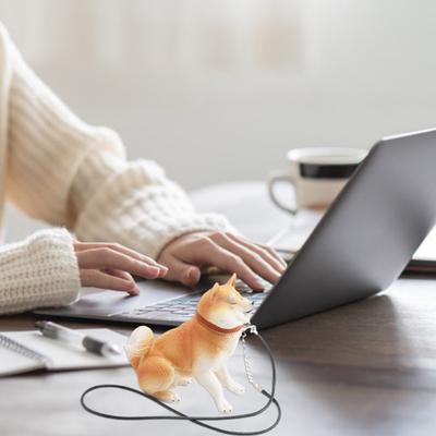 Yousheng Simulation Dog Figurine with Chain Rope Miniature Sitting Dog Statue Sculpture Mini Dog Model Educational Animal Toy Dog Lovers Gift