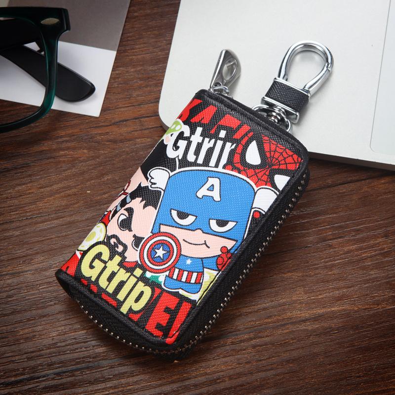 Cute Cartoon Key Bag Men Women PU Leather Key Holder for Car Metal Key Chain Creative Mini Zip Coin Purse Car Key Case Cover
